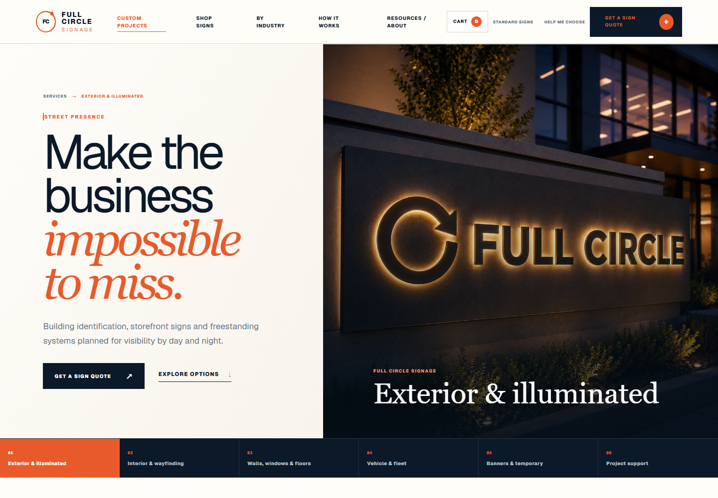 Full Circle Signage exterior and illuminated signage service page