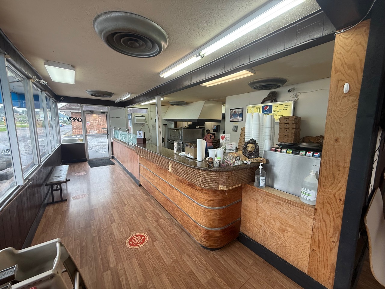 Generic restaurant counter and open kitchen