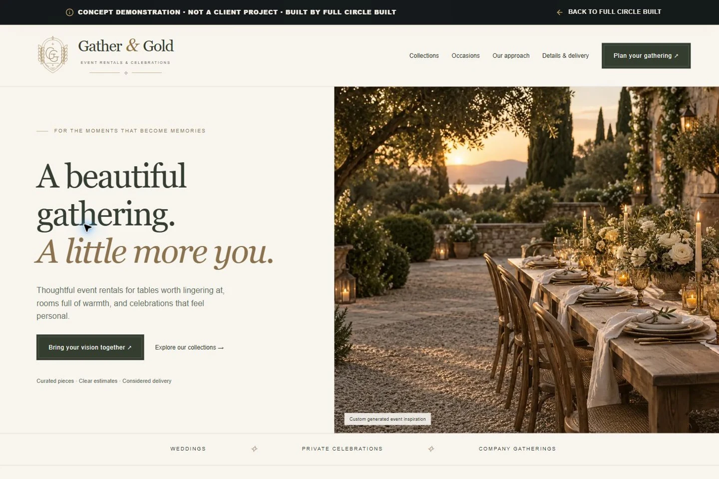 Preview of the fictional Gather & Gold website