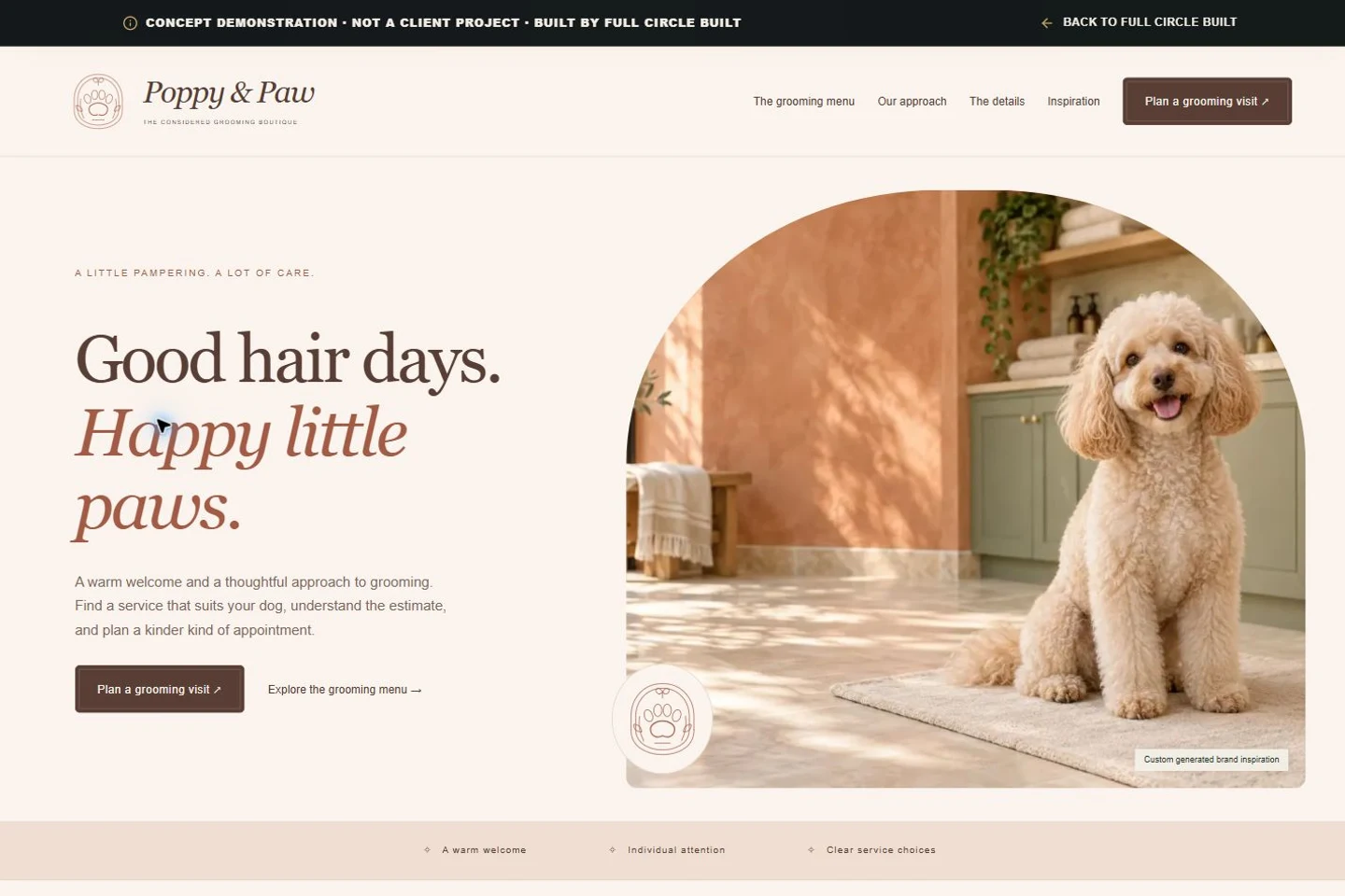 Preview of the fictional Poppy & Paw website