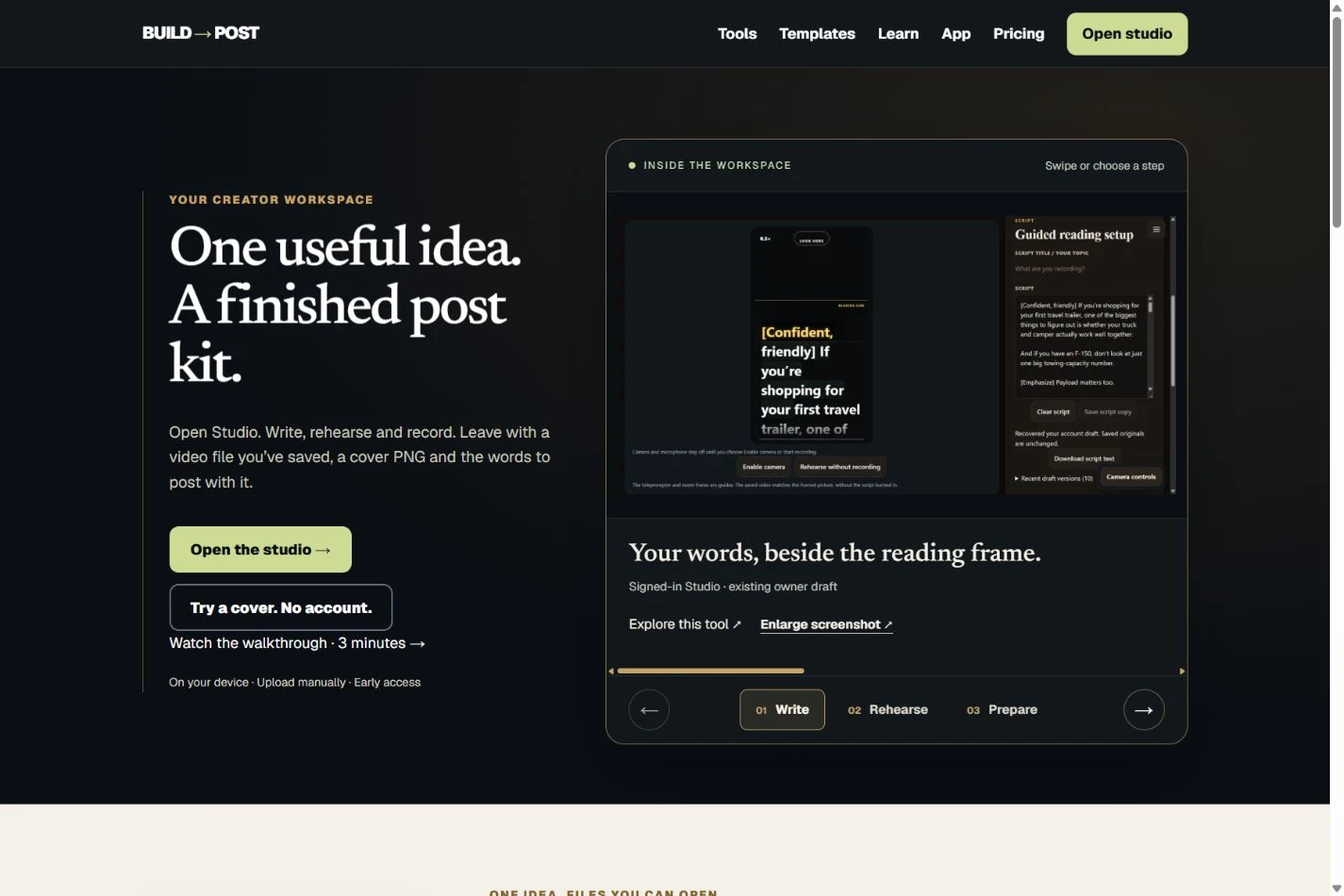 Build Then Post presentation for a creator workflow website and application